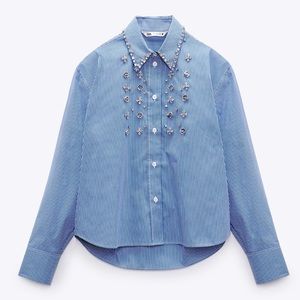 New with tags! Zara jeweled poplin shirt